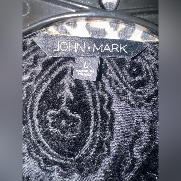 John Mark Black and Gray Striped Floral Embroidered Top - Picture 2 of 16